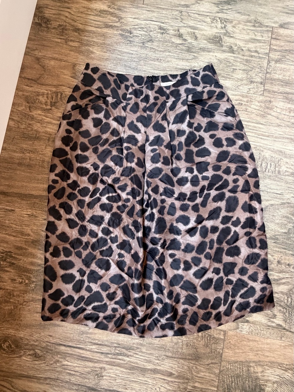 Rebecca Taylor Silk Leopard Print Pencil Skirt with packets - Black and Brown